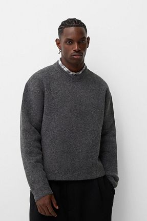 پلیور طوسی مردانه ساده Bershka - کد 883530502