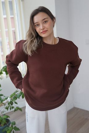سوئیشرت قهوه ای زنانه چاپی TREND34CADDE - کد 883588294
