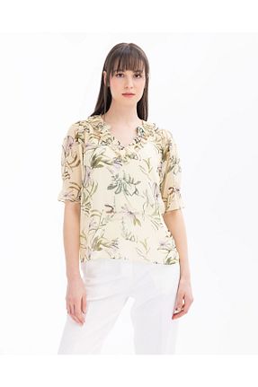 بلوز زرد زنانه گلدار SEÇİL - کد 883587995