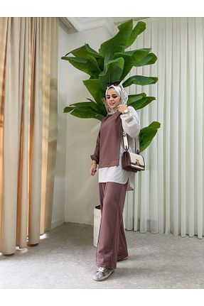 ست بالاتنه و پائین تنه حجاب قهوه ای زنانه رگولار ASEL FASHİON - کد 129616882