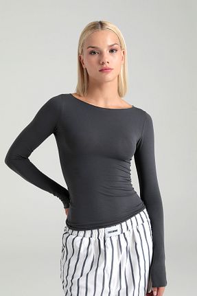 بلوز طوسی زنانه ساده SHEISMONO - کد 883758464
