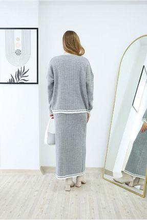 ست بالاتنه و پائین تنه طوسی زنانه بافتنی eflanmoda - کد 883853830