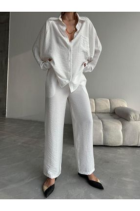 ست بالاتنه و پائین تنه سفید زنانه کتان mydukkan.co - کد 883850622