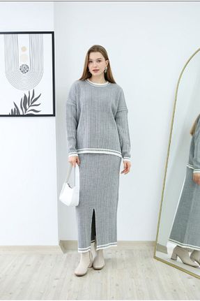 ست بالاتنه و پائین تنه طوسی زنانه بافتنی eflanmoda - کد 883853830