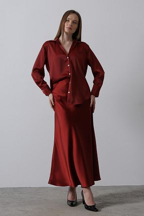 دامن زرشکی زنانه ساتن dilara kavasoğlu butik - کد 883896107