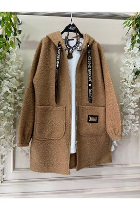 پالتو پشمی حجاب قهوه ای زنانه رگولار Genel Markalar - کد 883930006