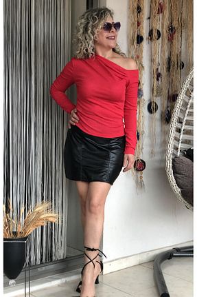 دامن مشکی زنانه چرم مصنوعی Dila Butik - کد 883946545