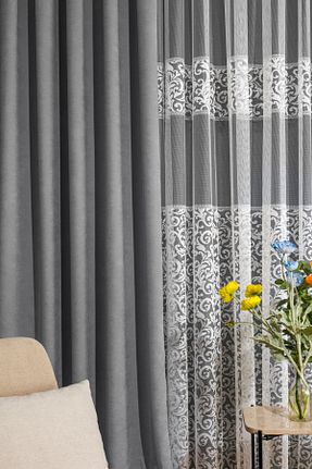 پرده زمینه طوسی مخمل LUNETT HOME - کد 847227309