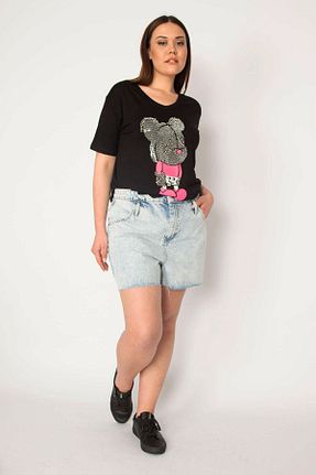 شلوارک و برمودا آبی زنانه فاق بلند BYŞANS - کد 883987977