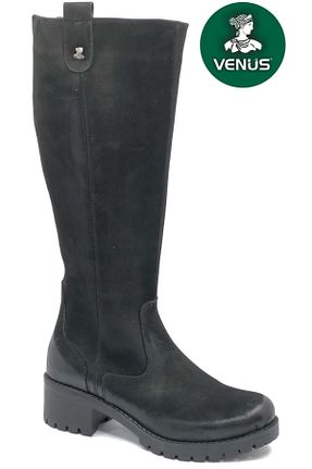 چکمه مشکی زنانه چرم خالص Venüs - کد 884003184