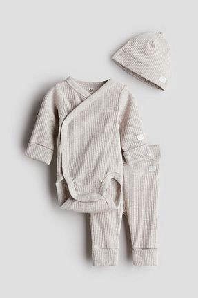ست نوزادی بژ بچه گانه پنبه ای H&M - کد 884099391