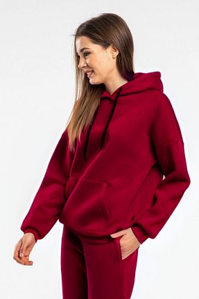 سوئیشرت زرشکی زنانه ساده CMZ COLLECTİON - کد 884113574