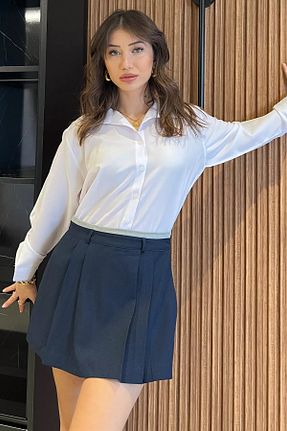 دامن سرمه ای زنانه ساده GÜLSELİ - کد 884121800