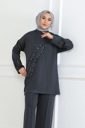 ست بالاتنه و پائین تنه حجاب طوسی زنانه سایز بزرگ BurcuFashion - کد 884171486
