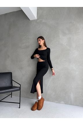 ست بالاتنه و پائین تنه مشکی زنانه بافت FEWTİNT - کد 884190991