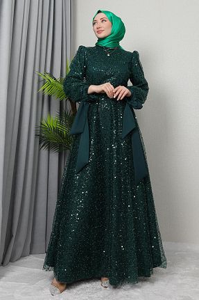 لباس مجلسی حجاب سبز زنانه یقه ایستاده giz astore - کد 884226051