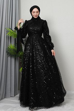 لباس مجلسی حجاب مشکی زنانه یقه ایستاده giz astore - کد 884230188