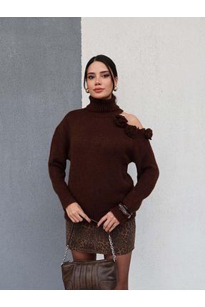 پلیور قهوه ای زنانه ساده ESRAHELVACI - کد 884235959