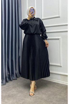 دامن مشکی زنانه چرم مصنوعی markatrend - کد 884305656