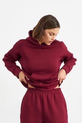 سوئیشرت زرشکی زنانه ساده YAKAMEL - کد 884382547