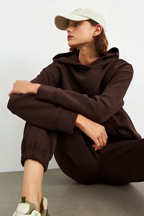سوئیشرت قهوه ای زنانه ساده YAKAMEL - کد 884382510