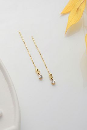 گوشواره الماس طلائی نگین دار MOOM MÜCEVHERAT - کد 884495618