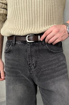 کمربند قهوه ای مردانه چرم خالص HYMAN - کد 850858761