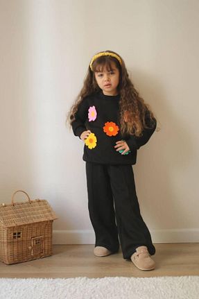 ست بالاتنه و پائین تنه مشکی بچه گانه بافت MODA - کد 884492839