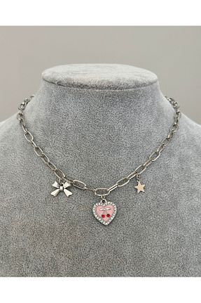 گردنبند جواهر صورتی زنانه آهن sleyshop - کد 884631548