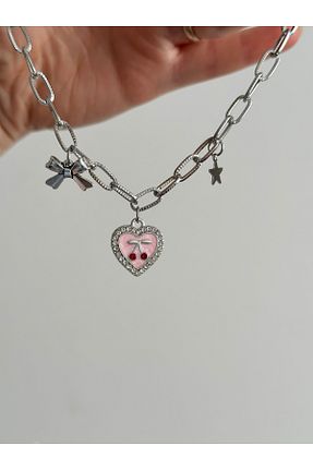 گردنبند جواهر صورتی زنانه آهن sleyshop - کد 884631548
