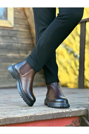 بوت / نیم بوت قهوه ای مردانه پاشنه پر ByItallanoshoes - کد 884708453