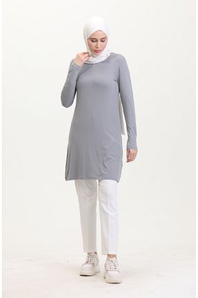 تونیک حجاب طوسی زنانه ویسکون sefamerve - کد 884846474