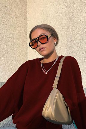 سوئیشرت زرشکی زنانه ساده Moda Glo - کد 893881939