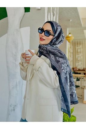 شال سرمه ای زنانه پنبه ای Oxygen Scarfs - کد 880209245