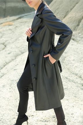 ترنچکت مشکی زنانه چرم مصنوعی Oilemaperla - کد 74362960