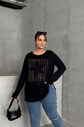 بلوز سایز بزرگ مشکی زنانه رگولار Stil Diva - کد 884839968