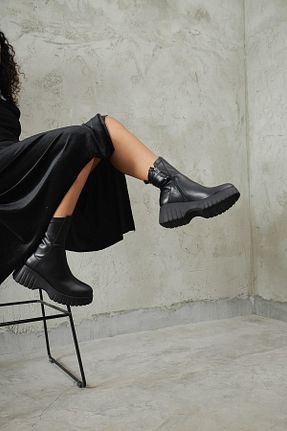 بوت / نیم بوت مشکی زنانه چرم خالص SU SHOE BOUTIQUE - کد 864777057