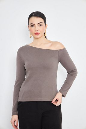 بلوز قهوه ای زنانه ساده AMİDA - کد 881708800