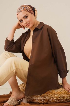 پیراهن حجاب قهوه ای زنانه اورسایز Bigdart - کد 345869807