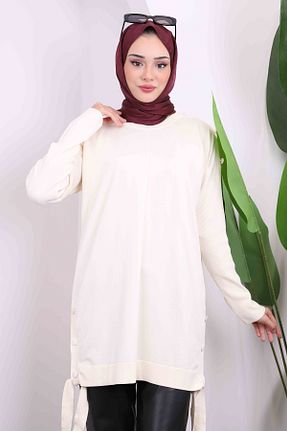 تونیک حجاب بژ زنانه مخلوط پلی استر İmajButik - کد 884884306