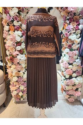 ست بالاتنه و پائین تنه قهوه ای زنانه بافتنی Myraang - کد 884897536
