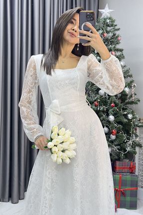 لباس سایز بزرگ سفید زنانه دانتل zks grup tekstil - کد 884907418