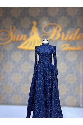 لباس مجلسی حجاب سرمه ای زنانه یقه ایستاده MODA - کد 885038862