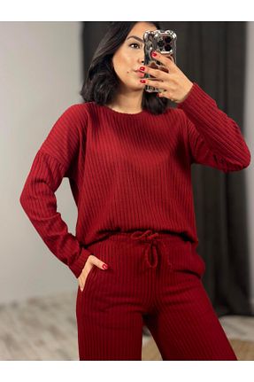 ست بالاتنه و پائین تنه زرشکی زنانه پنبه ای Qutu Butik - کد 884975018