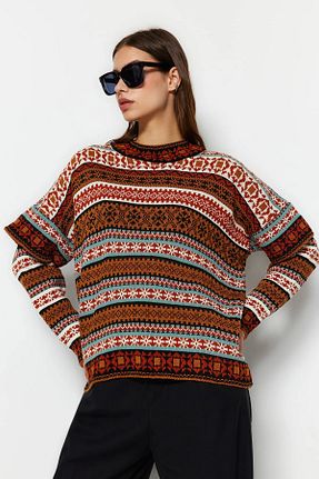 پلیور قهوه ای زنانه Etnik Namaste Vintage - کد 884984896