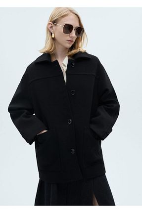 پالتو پشمی مشکی زنانه رگولار MANGO - کد 884978611