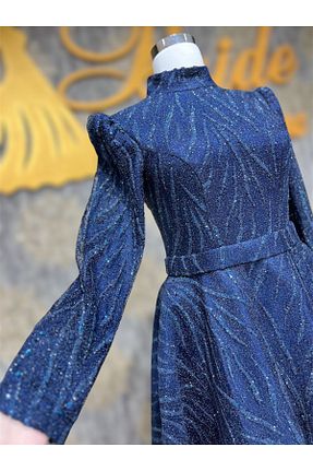 لباس مجلسی حجاب سرمه ای زنانه یقه ایستاده MODA - کد 885038862