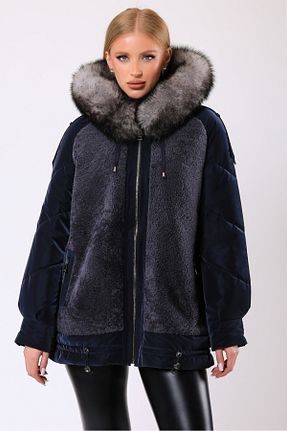 پالتو پشمی سرمه ای زنانه رگولار Leather Club - کد 885049443