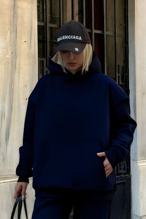 سوئیشرت سرمه ای زنانه ساده YAKAMEL - کد 885134502