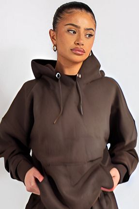 سوئیشرت قهوه ای زنانه ساده YAKAMEL - کد 885131681